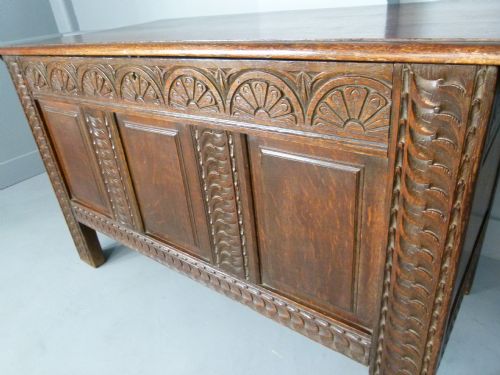 fig 3. Charming Victorian Carved Oak Coffer Chest