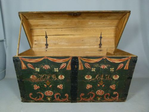 Swedish Pine Marriage Chest/trunk Original Paint Dated 1851