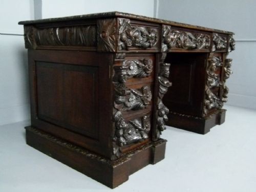 fig 1. Elaborately Carved Victorian Oak Pedestal Desk