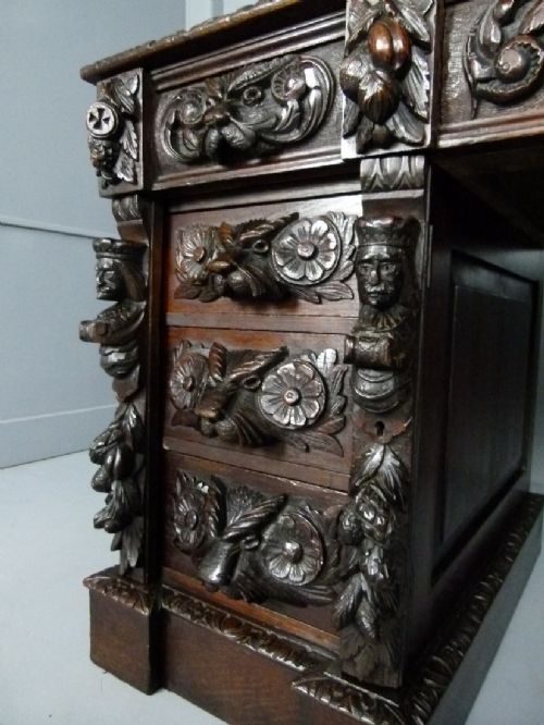 fig 2. Elaborately Carved Victorian Oak Pedestal Desk