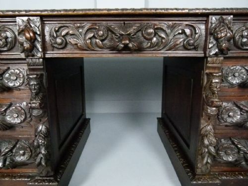 fig 3. Elaborately Carved Victorian Oak Pedestal Desk