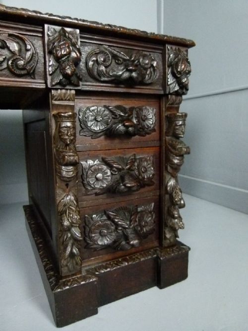 fig 4. Elaborately Carved Victorian Oak Pedestal Desk