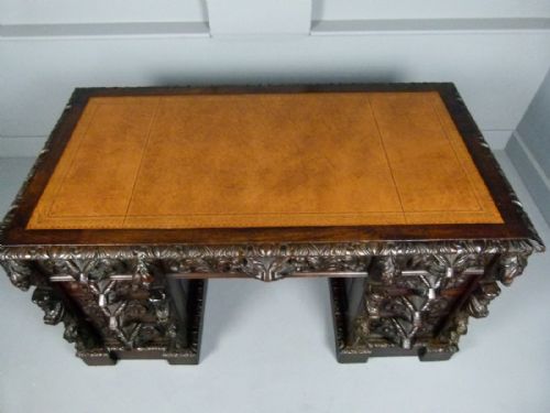 fig 5. Elaborately Carved Victorian Oak Pedestal Desk