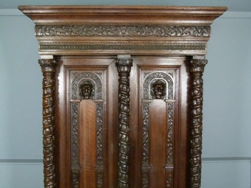 fig 3. Elaborately Carved Flemish Oak Armoire Cupboard Cabinet