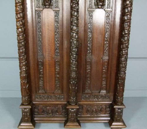 fig 4. Elaborately Carved Flemish Oak Armoire Cupboard Cabinet