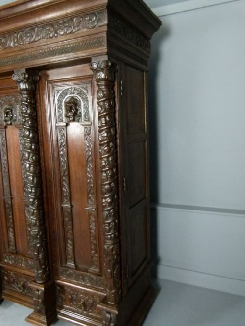 fig 5. Elaborately Carved Flemish Oak Armoire Cupboard Cabinet
