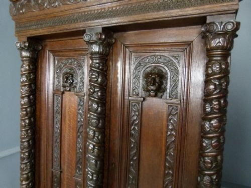 fig 6. Elaborately Carved Flemish Oak Armoire Cupboard Cabinet