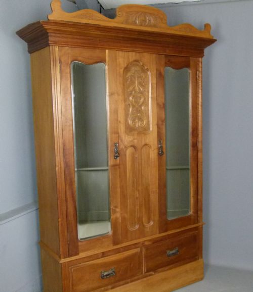 fig 1. Victorian Art Nouveau Satin Walnut Mirrored Wardrobe