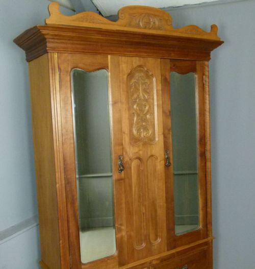fig 3. Victorian Art Nouveau Satin Walnut Mirrored Wardrobe