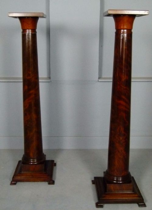 Pair of Stunning Regency Flame Mahogany Column Pedestals