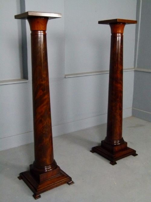 fig 1. Pair of Stunning Regency Flame Mahogany Column Pedestals