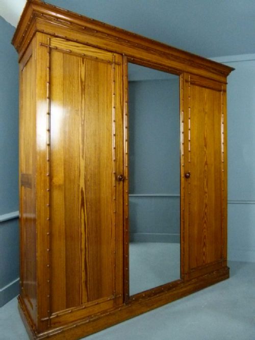 Quality Howard & Sons Victorian Pitch Pine Faux Bamboo Triple Wardrobe