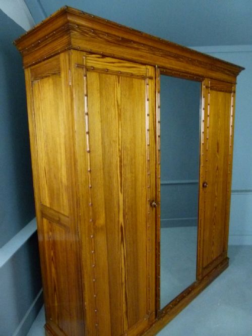 fig 1. Quality Howard & Sons Victorian Pitch Pine Faux Bamboo Triple Wardrobe