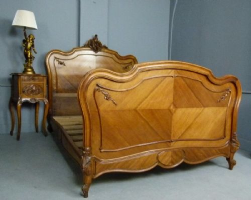 Fine 19thc French Rococo Louis Xv Walnut Double Bed