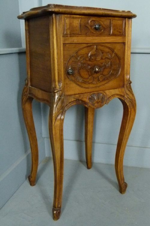 Pretty French Rococo Walnut Marble-top Bedside Cabinet