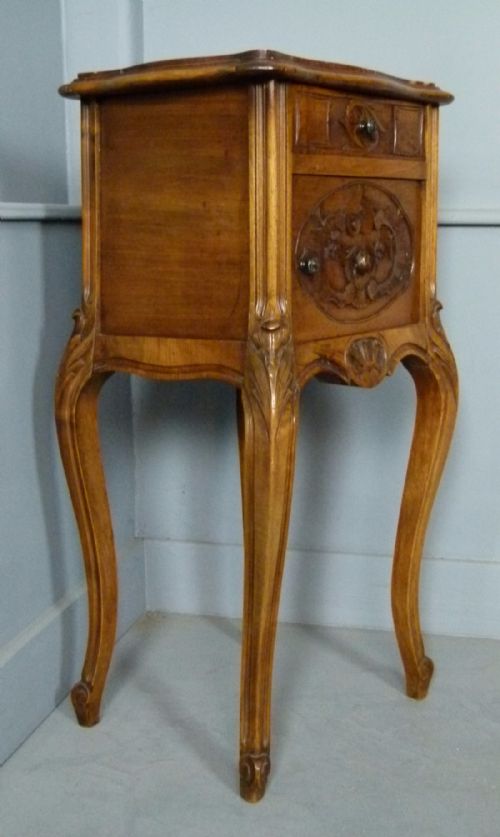 fig 1. Pretty French Rococo Walnut Marble-Top Bedside Cabinet