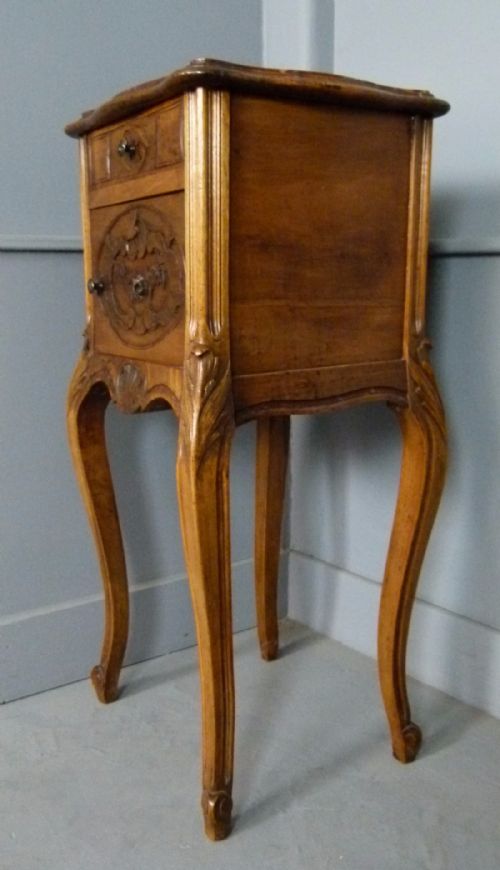 fig 2. Pretty French Rococo Walnut Marble-Top Bedside Cabinet