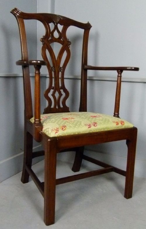 Antique Chippendale Revival Mahogany Desk / Elbow Chair
