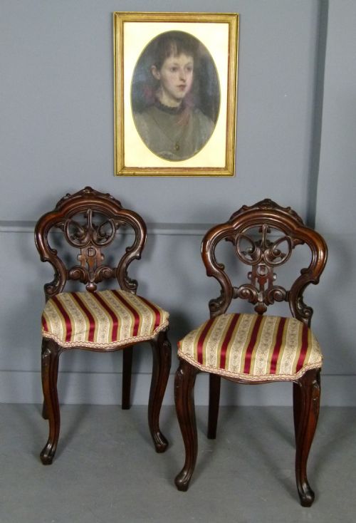 Ornate Pair of Ladies Victorian Bedroom Chairs /Hall Chairs