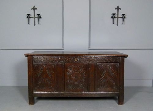 17th Century Carved Oak Coffer Chest
