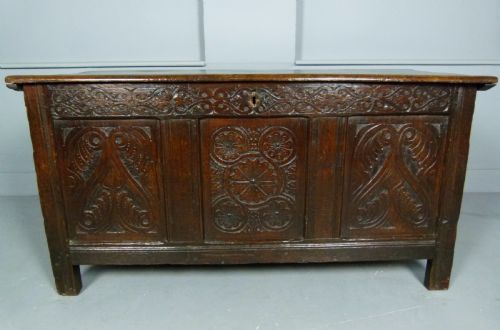 fig 1. 17th Century Carved Oak Coffer Chest