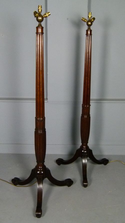 Elegant Pair of Victorian Mahogany Standard Lamps