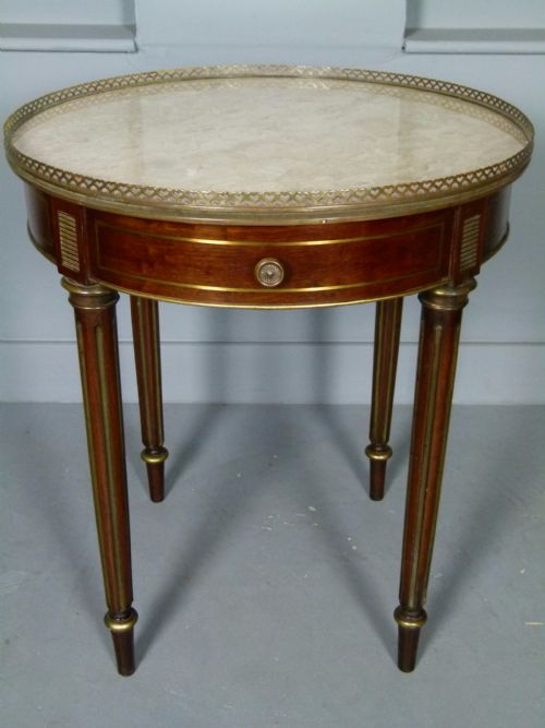 Elegant Walnut & Parcel-gilt Marble Top Side Table Dated 1906