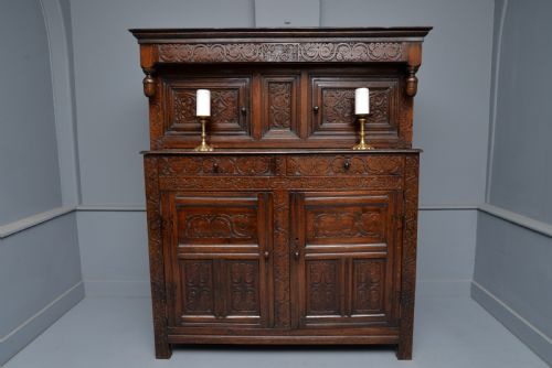 
Handsome Carved Oak Court Cupboard Dated 1701