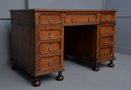 Jacobean Revival Oak Pedestal Desk C1910