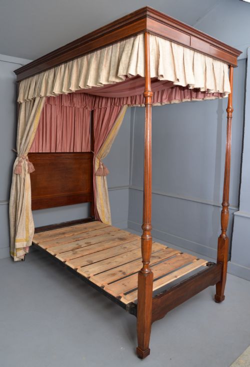 Rare Edwardian Mahogany Single Four-poster Bed
