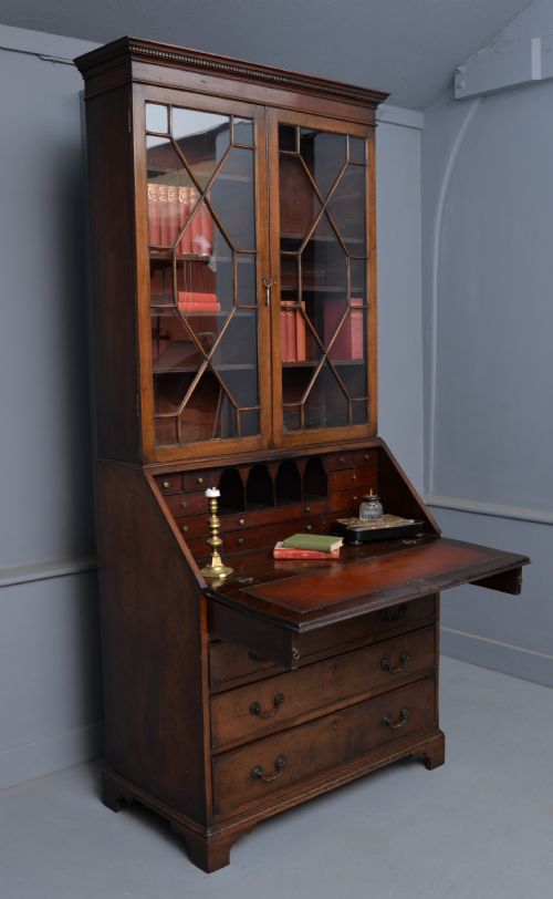 fig 1. Superb George III Mahogany Bureau Bookcase