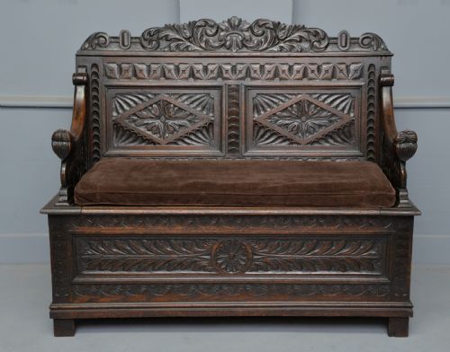 fig 3. Charming Victorian Carved Oak Bench Settle