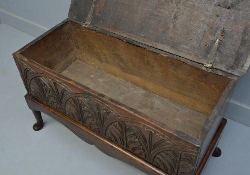 fig 2. Small Very Sweet 17th Century Carved Oak Coffer On Stand