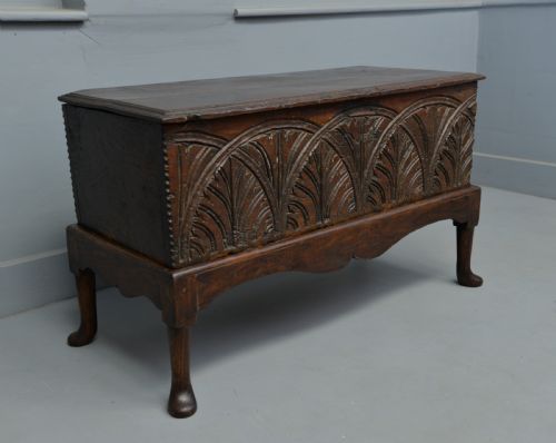 fig 4. Small Very Sweet 17th Century Carved Oak Coffer On Stand