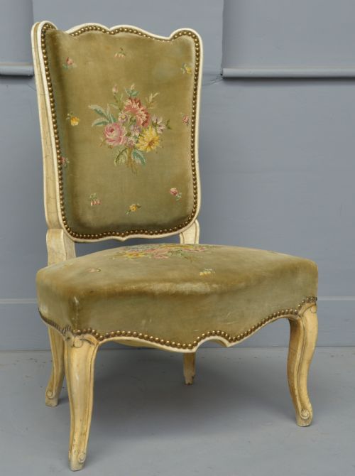 fig 3. Pretty French Painted Needlepoint Bedroom Chair
