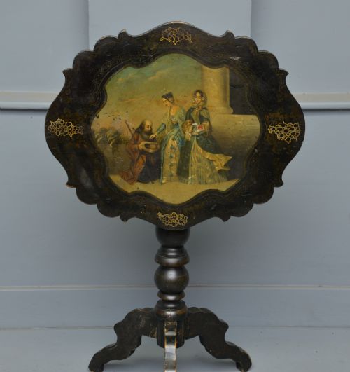 Delightful French Ebonised Tilt-top Table Original Oil Painting