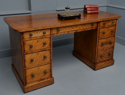 Victorian Satinwood Pedestal Desk