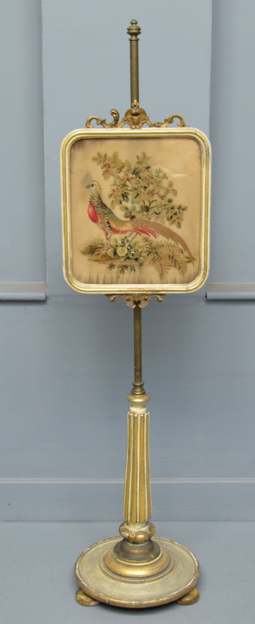Regency Parcel Gilt Tapestry Pole Fire Screen