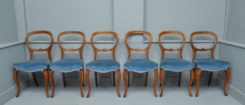 fig 1. Victorian Set Of Six Walnut Balloon Back Dining Chairs