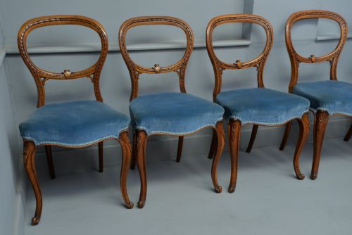 fig 2. Victorian Set Of Six Walnut Balloon Back Dining Chairs