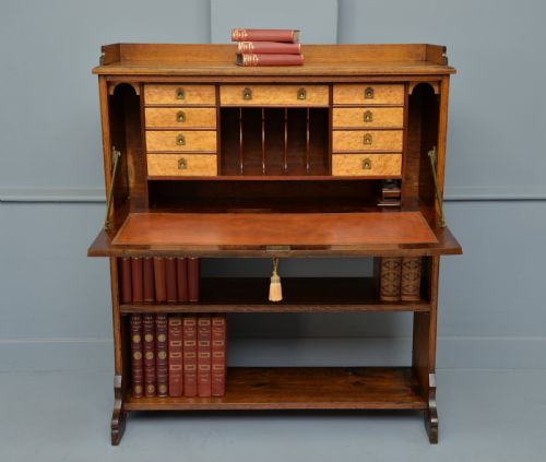 Victorian Oak Secretaire Bookcase-superb Interior