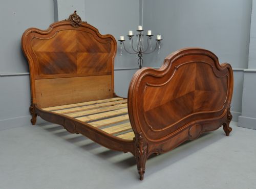 19thc French Rococo Louis Xv Walnut Double Bed