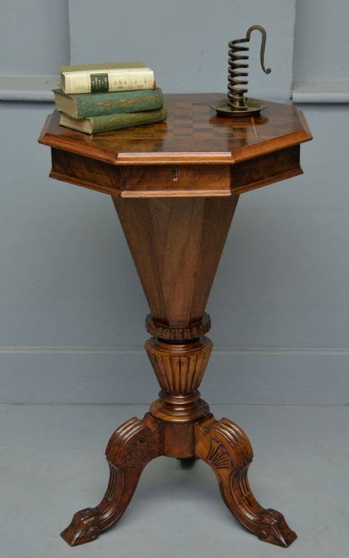 Victorian Walnut Trumpet Games / Work Sewing Table