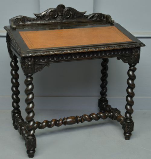 Victorian Carved Oak Writing Table / Desk / Bureau