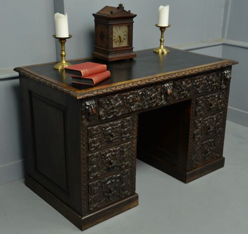 fig 1. Elaborately Carved Victorian Oak Pedestal Desk