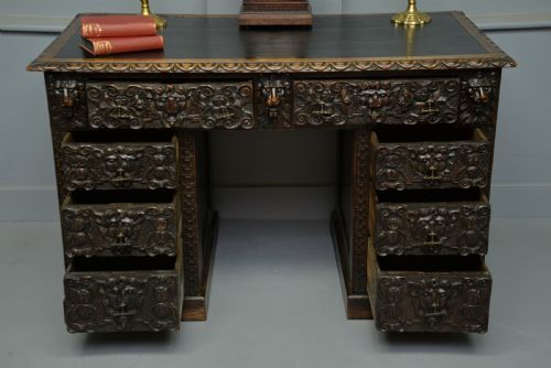 fig 2. Elaborately Carved Victorian Oak Pedestal Desk