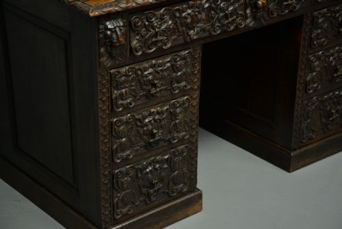 fig 3. Elaborately Carved Victorian Oak Pedestal Desk