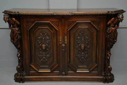 fig 1. Stunning Italian Figural Carved Walnut Sideboard 