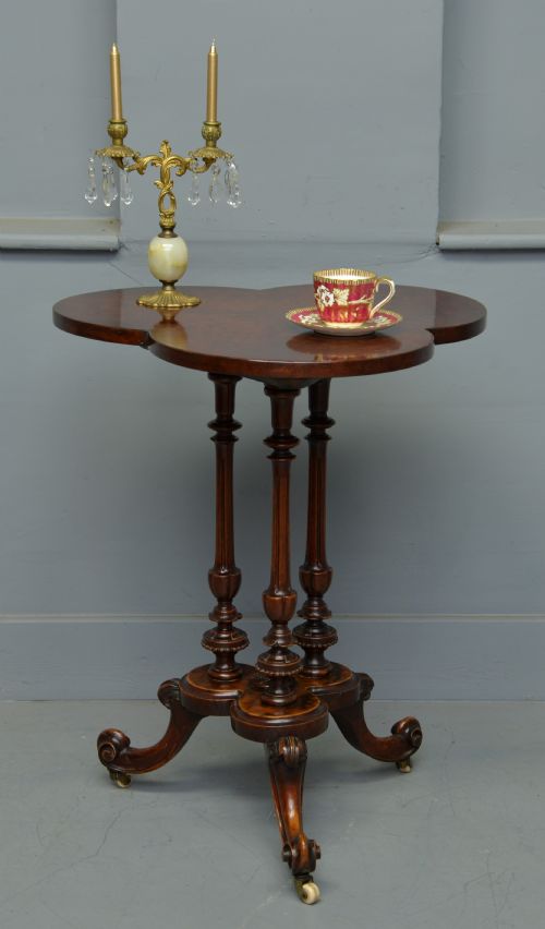 Victorian Burr-walnut Trefoil Occasional Table /Side / Wine / Lamp Table