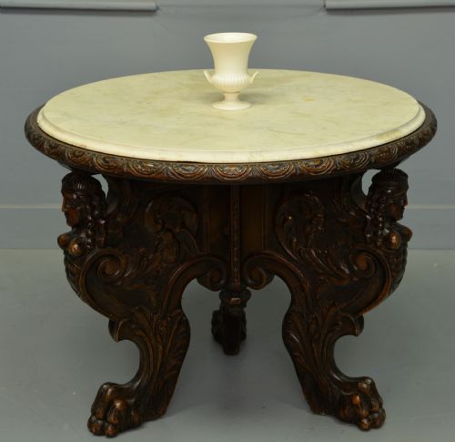 Stunning Italian Carved Walnut Marble Top Occasional Side 
 Coffee Table